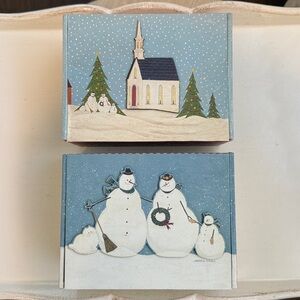Warren Kimble American Folk Art Snowy Church Scene - Snowman Greeting Card Boxes